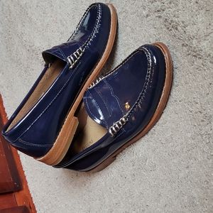 Navy blue leather loafers